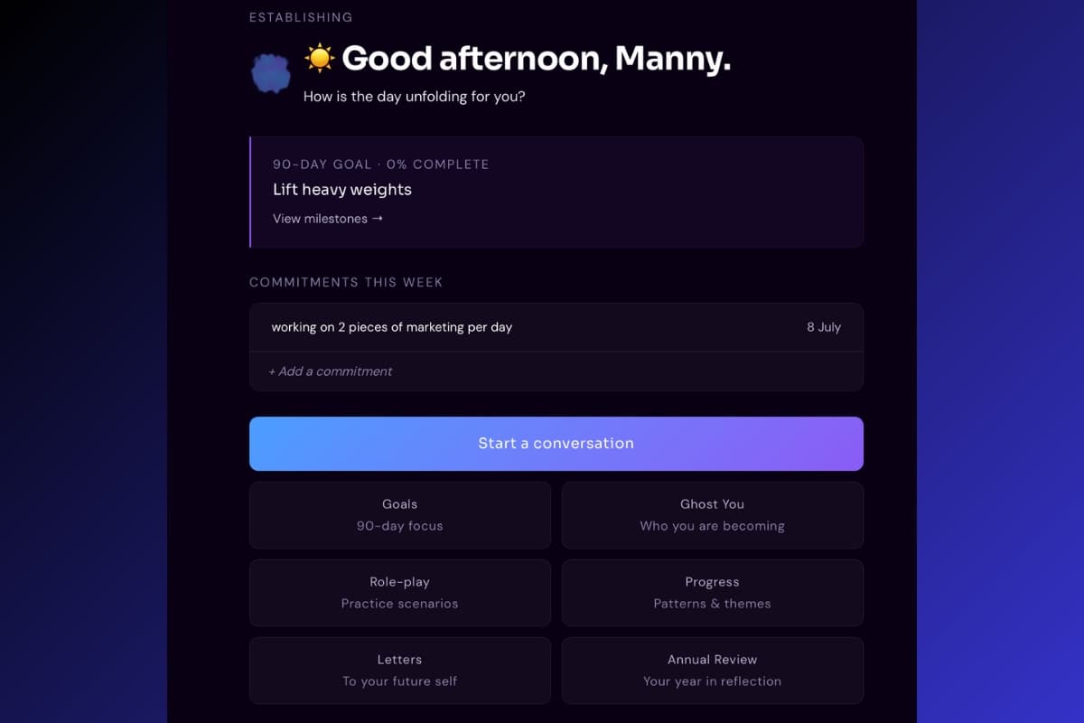 Chaegim dashboard showing goals, commitments and features